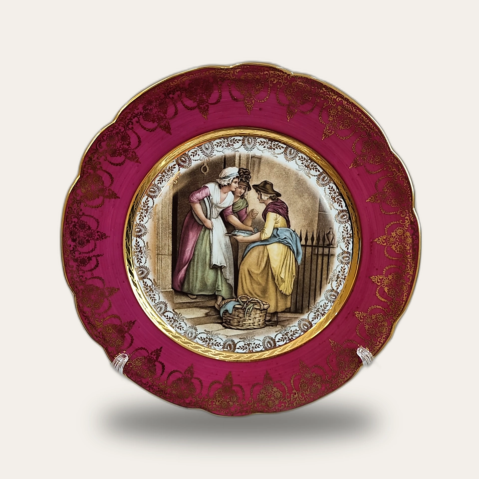 Assiette rouge à scène galante